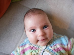Hello Mummy! (Hand knitted cardigan courtesy of Morag Ainslie.)