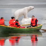 Heather, Jenny, Amy, and Kevin escape the polar bear